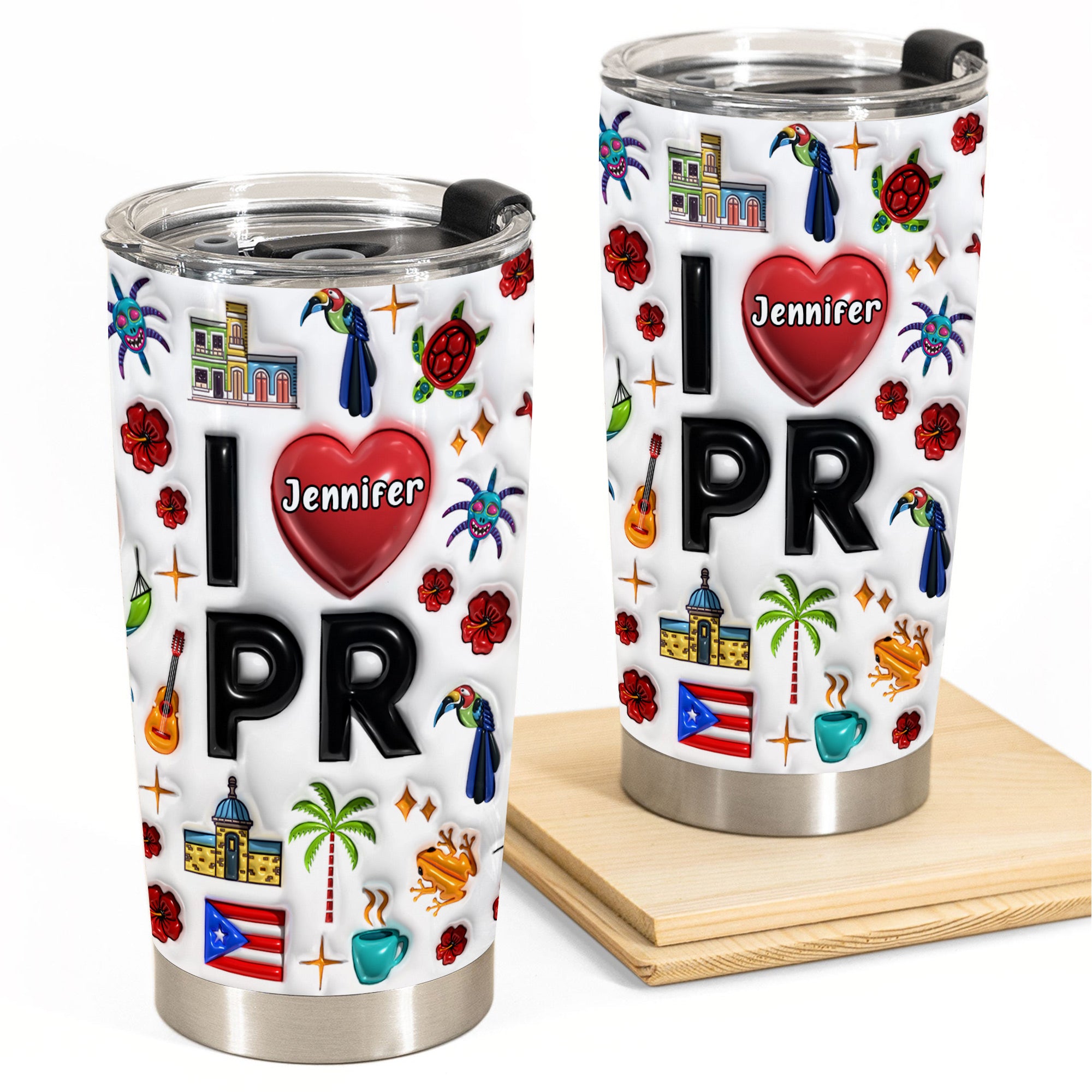Custom I Love Puerto Rico With Symbols Tumbler