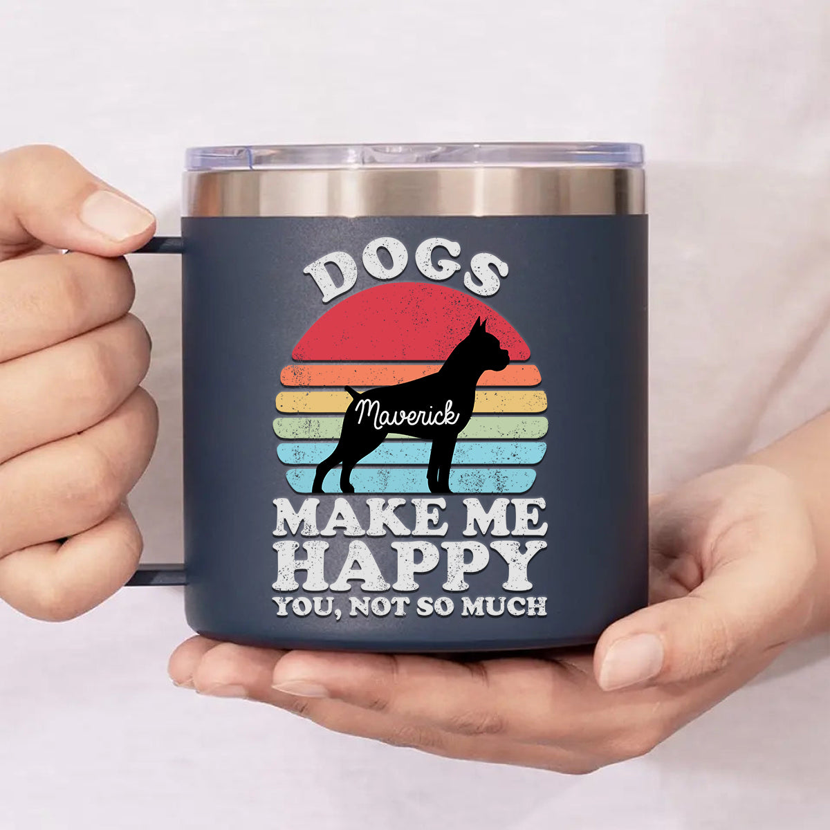Dogs Make Me Happy Personalized 14oz Stainless Steel Tumbler With Handle