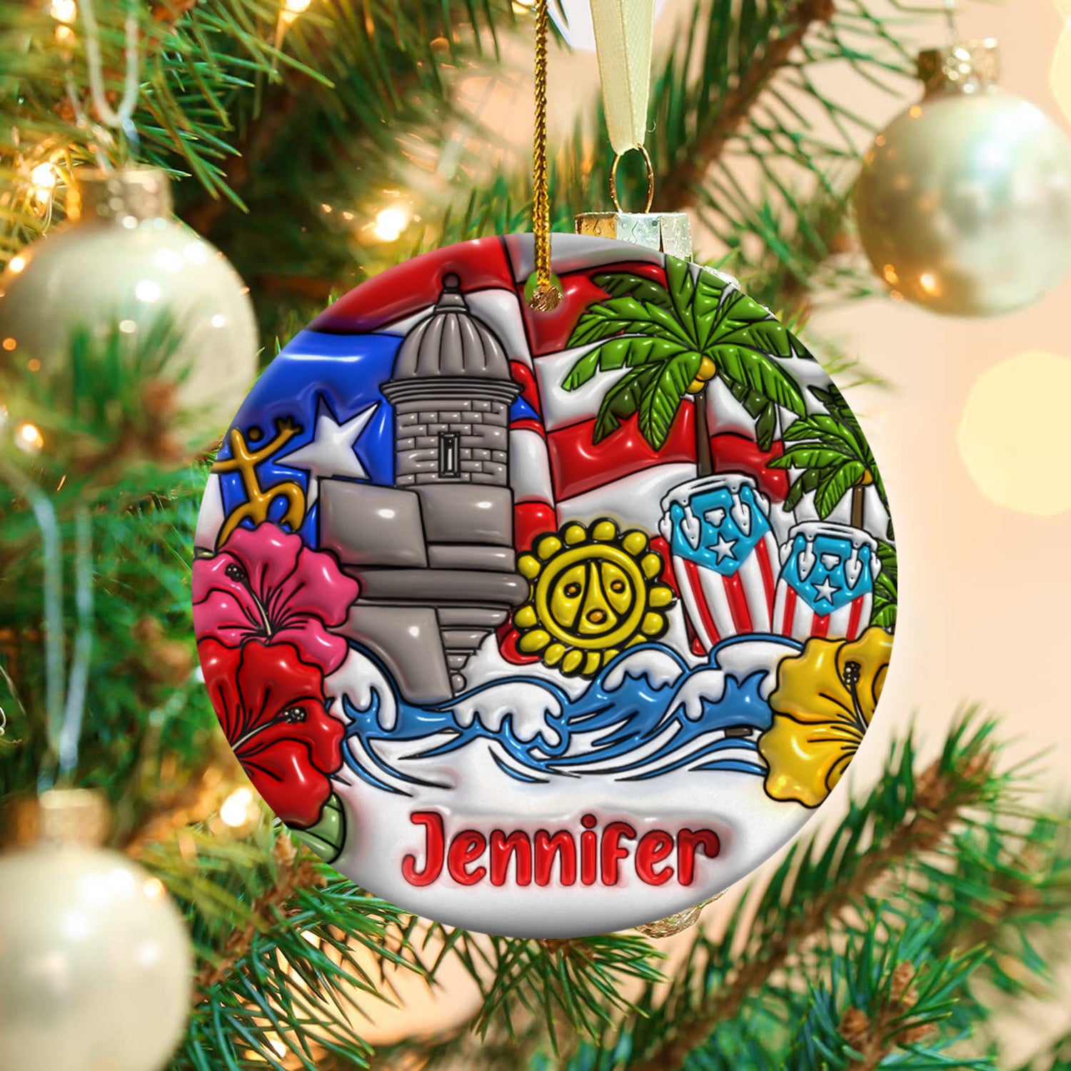 Personalized Puerto Rico Christmas Ceramic Ornament