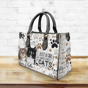 Personalized Cat Leather Handbag Purse , Just A Girl Who Loves Cats