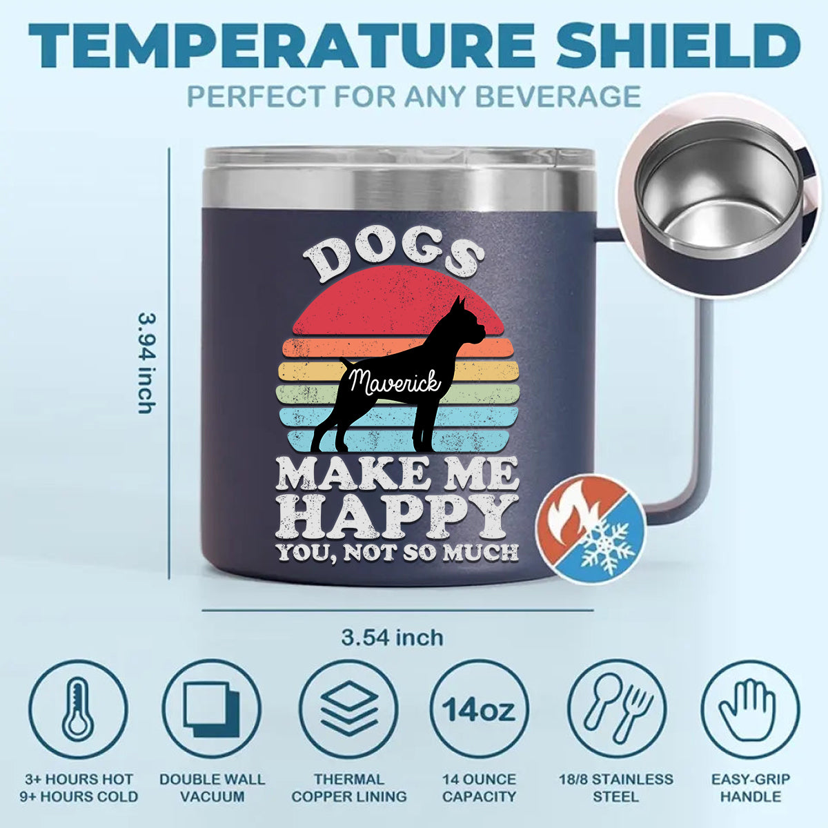 Dogs Make Me Happy Personalized 14oz Stainless Steel Tumbler With Handle
