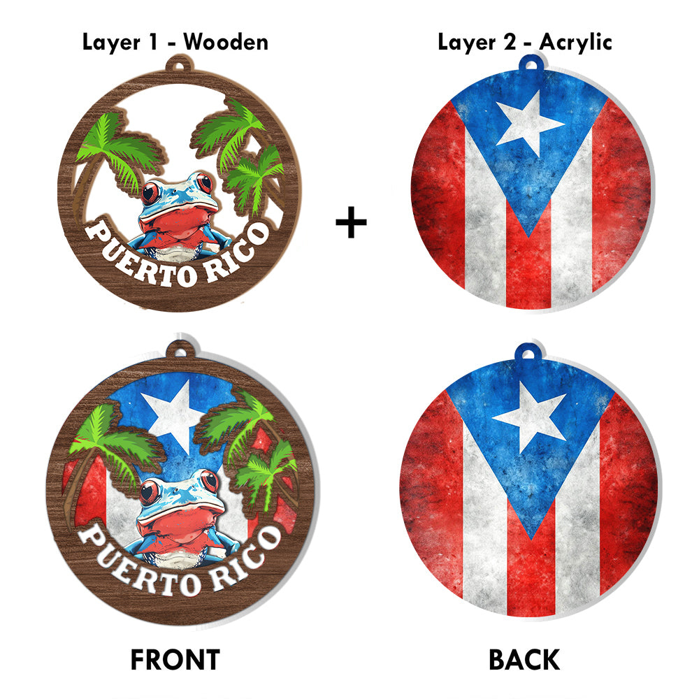 Custom Puerto Rico Suncatcher Ornament With Coqui