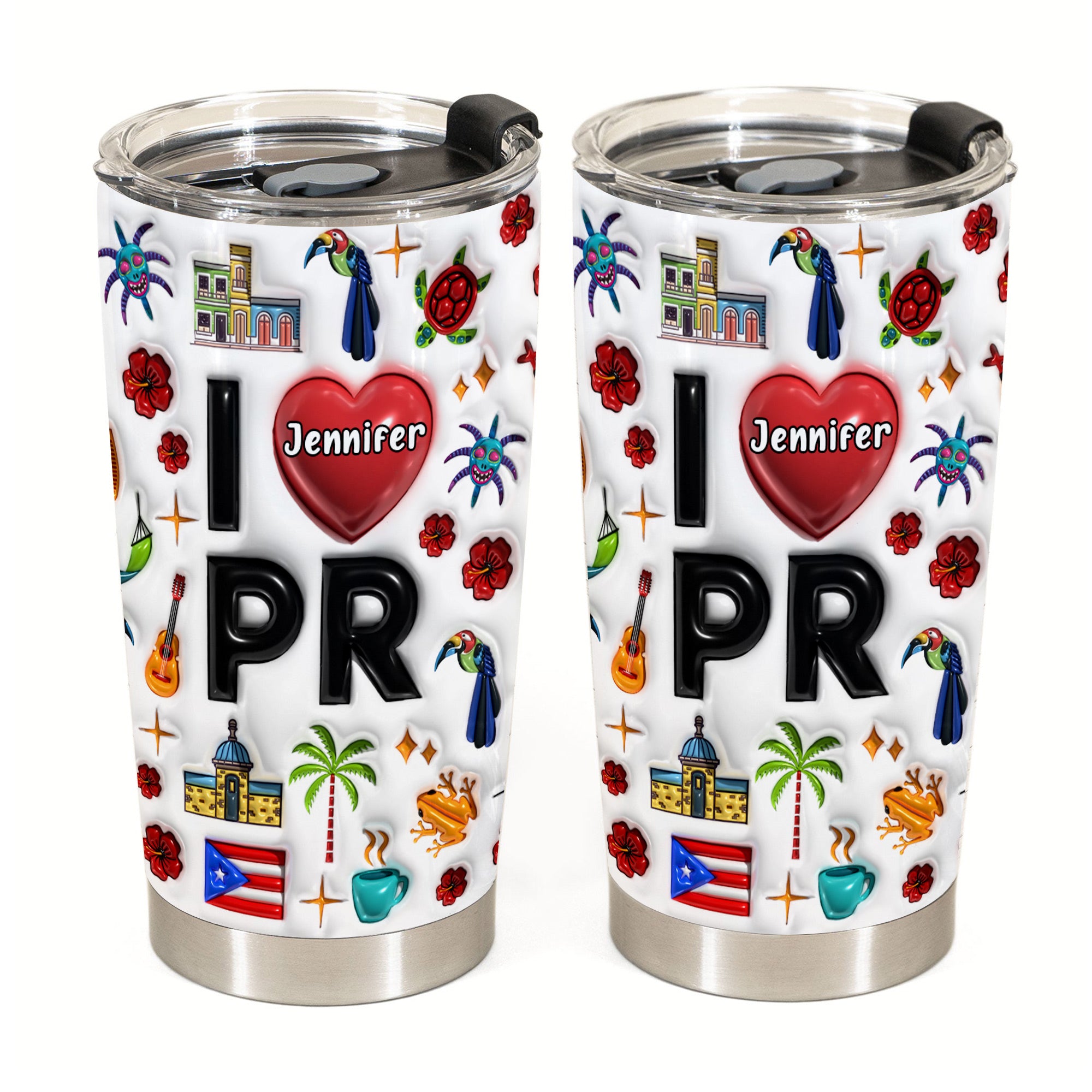 Custom I Love Puerto Rico With Symbols Tumbler