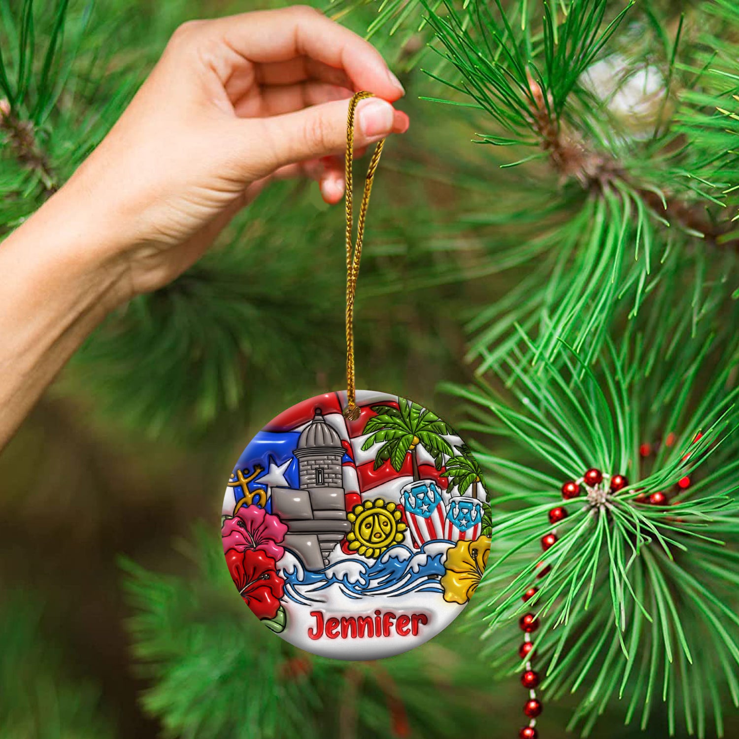 Personalized Puerto Rico Christmas Ceramic Ornament