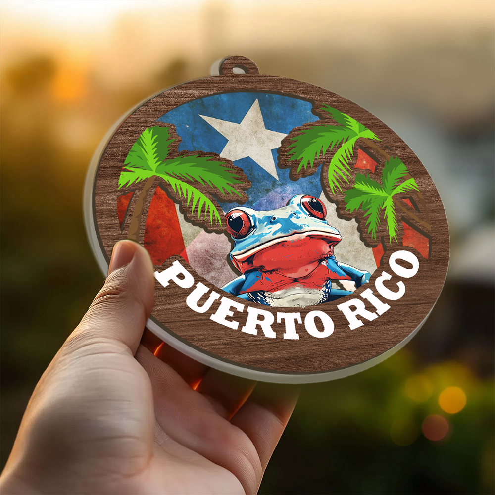 Custom Puerto Rico Suncatcher Ornament With Coqui