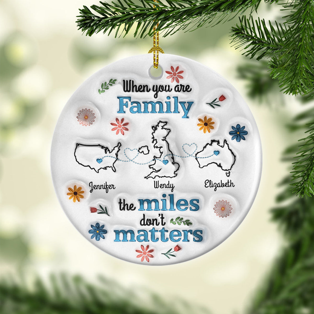 Personalized Long Distance Family Christmas Ornaments