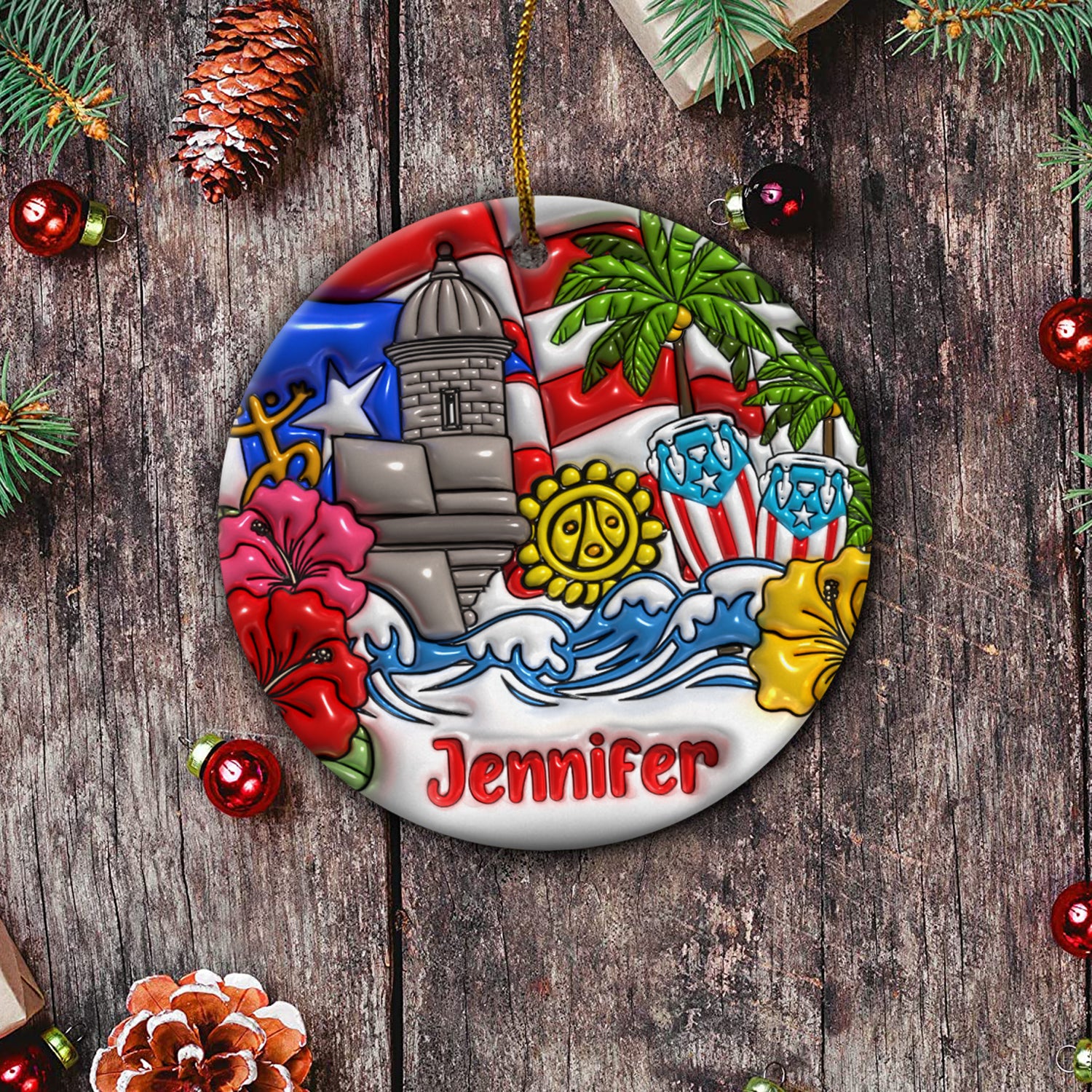 Personalized Puerto Rico Christmas Ceramic Ornament