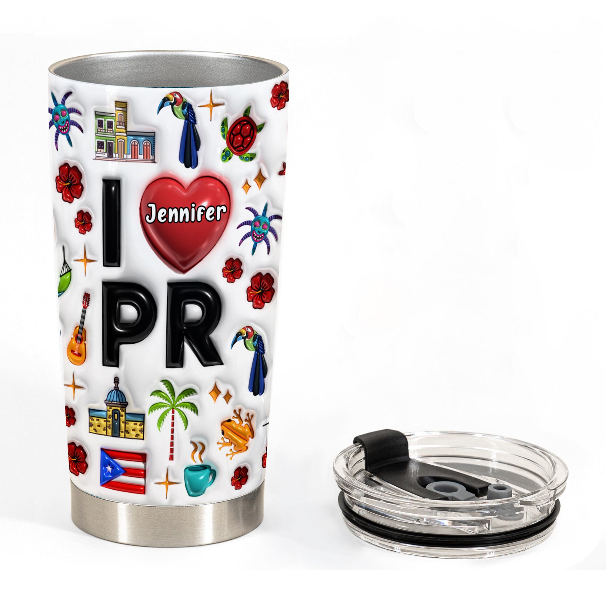 Custom I Love Puerto Rico With Symbols Tumbler
