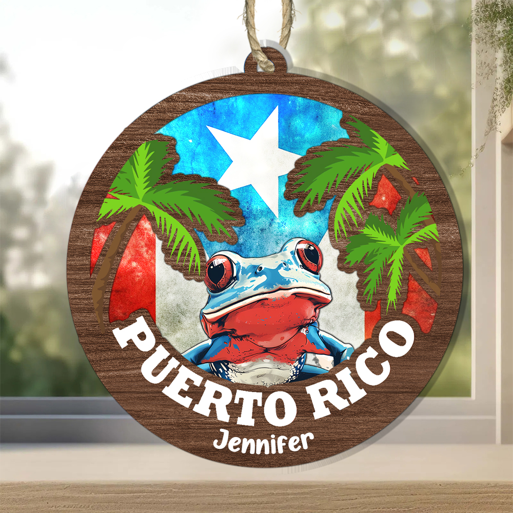 Custom Puerto Rico Suncatcher Ornament With Coqui