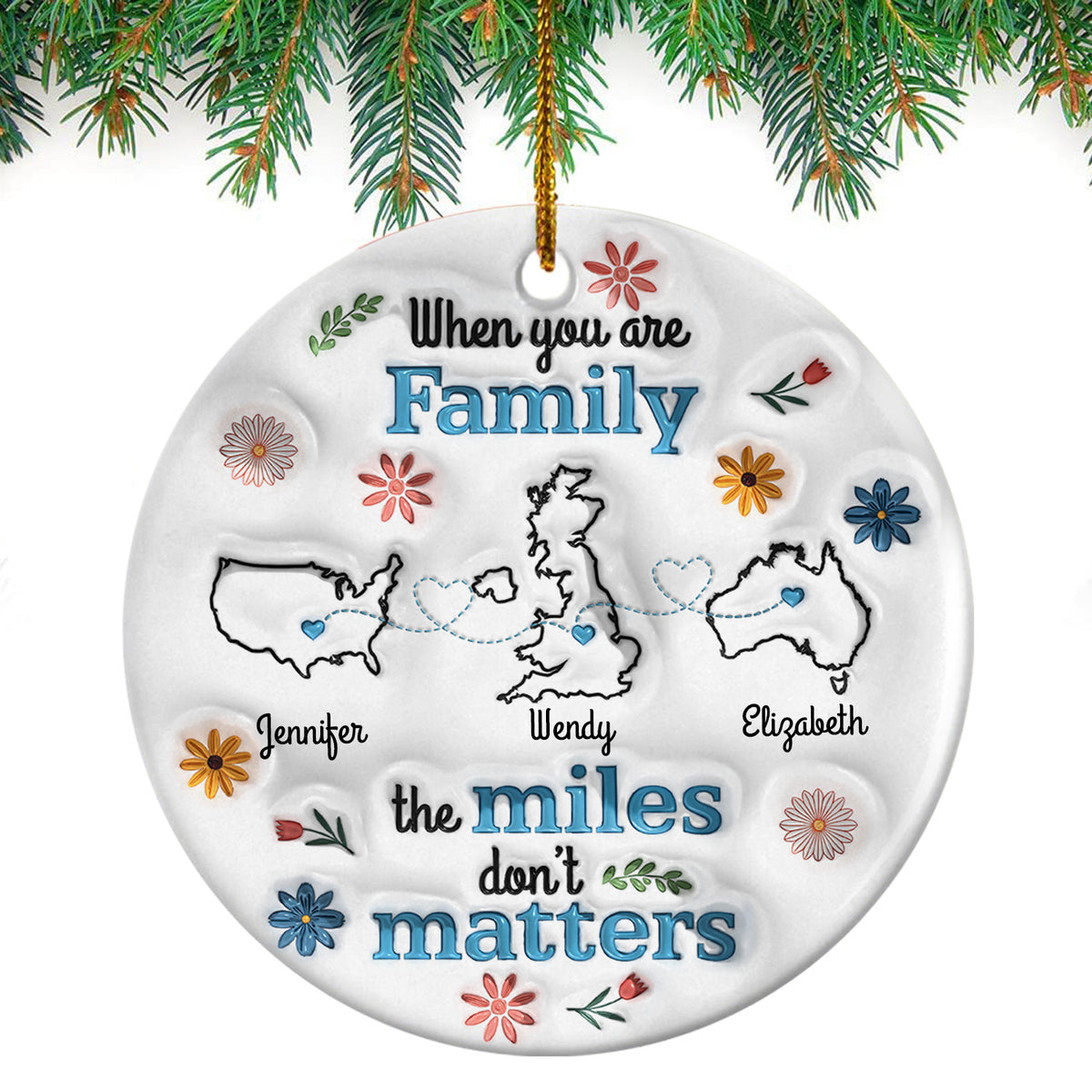Personalized Long Distance Family Christmas Ornaments