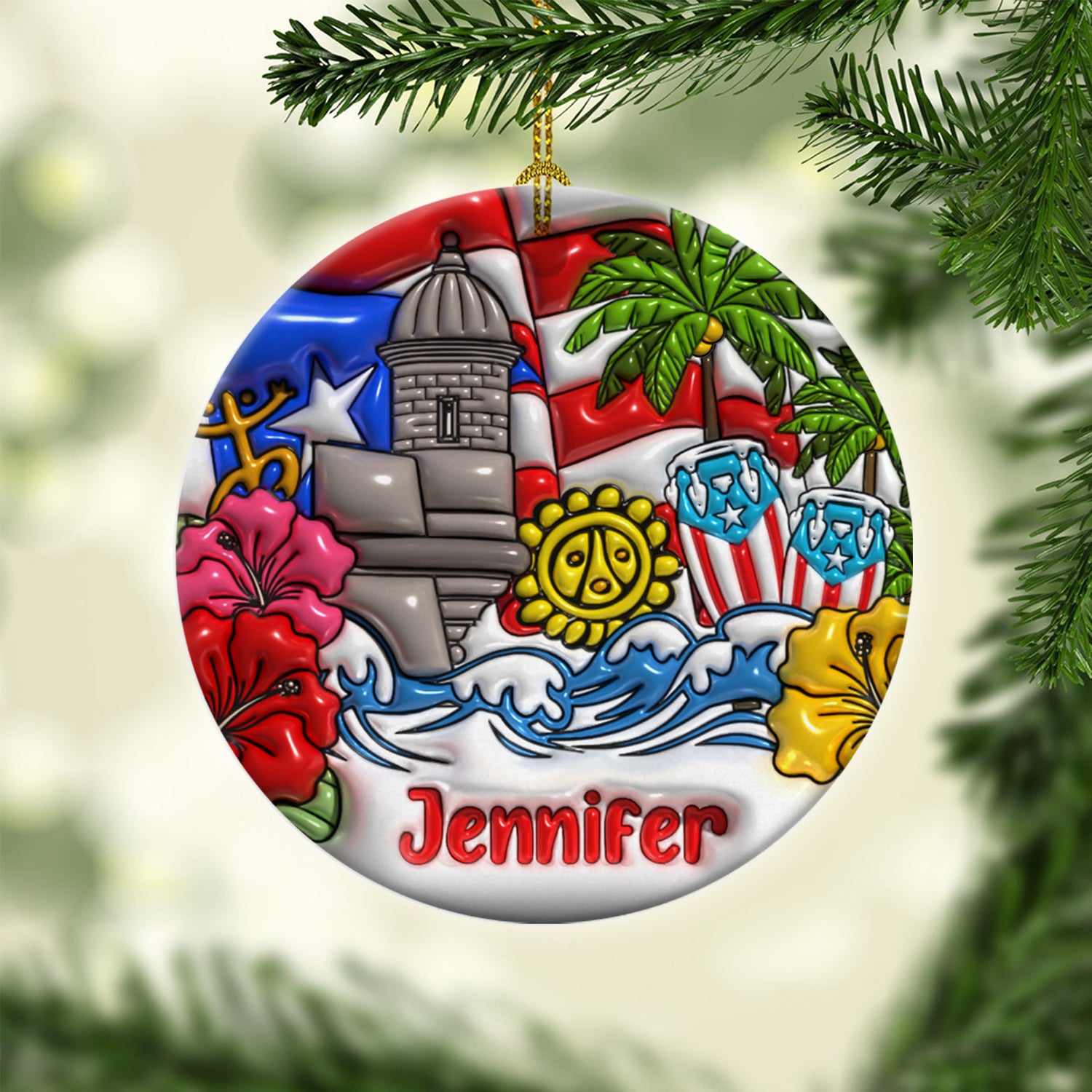 Personalized Puerto Rico Christmas Ceramic Ornament