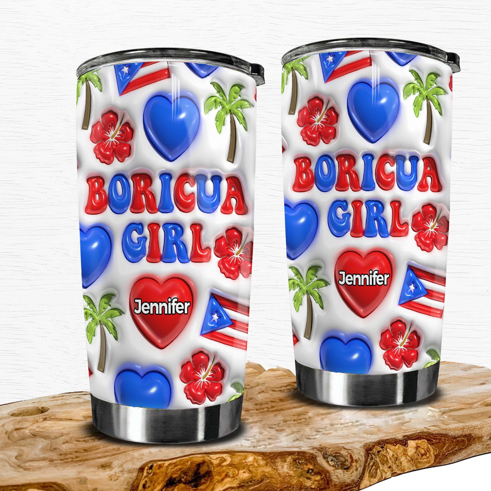 Boricua Puerto Rican Girl Personalized Tumbler With Your Name