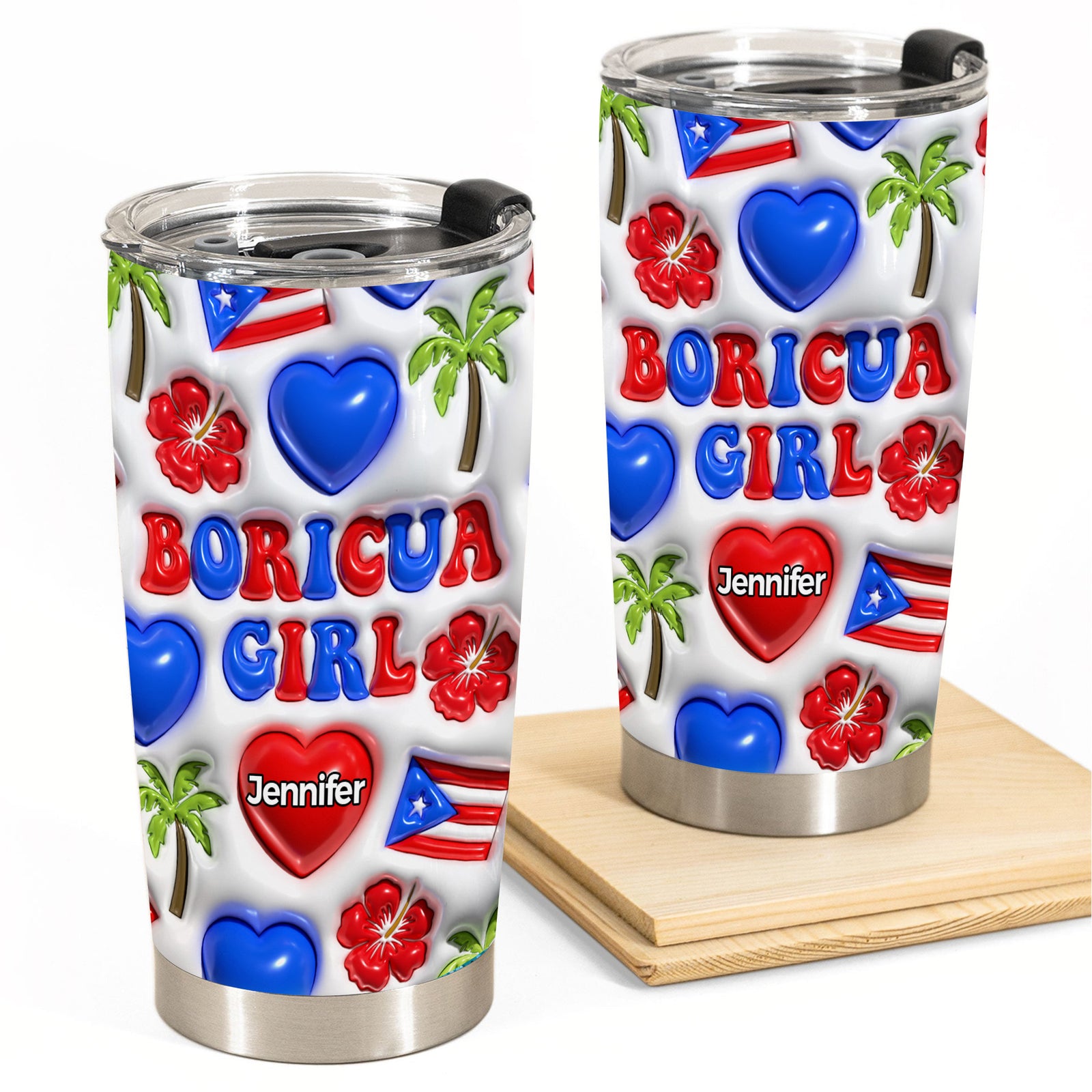 Boricua Puerto Rican Girl Personalized Tumbler With Your Name