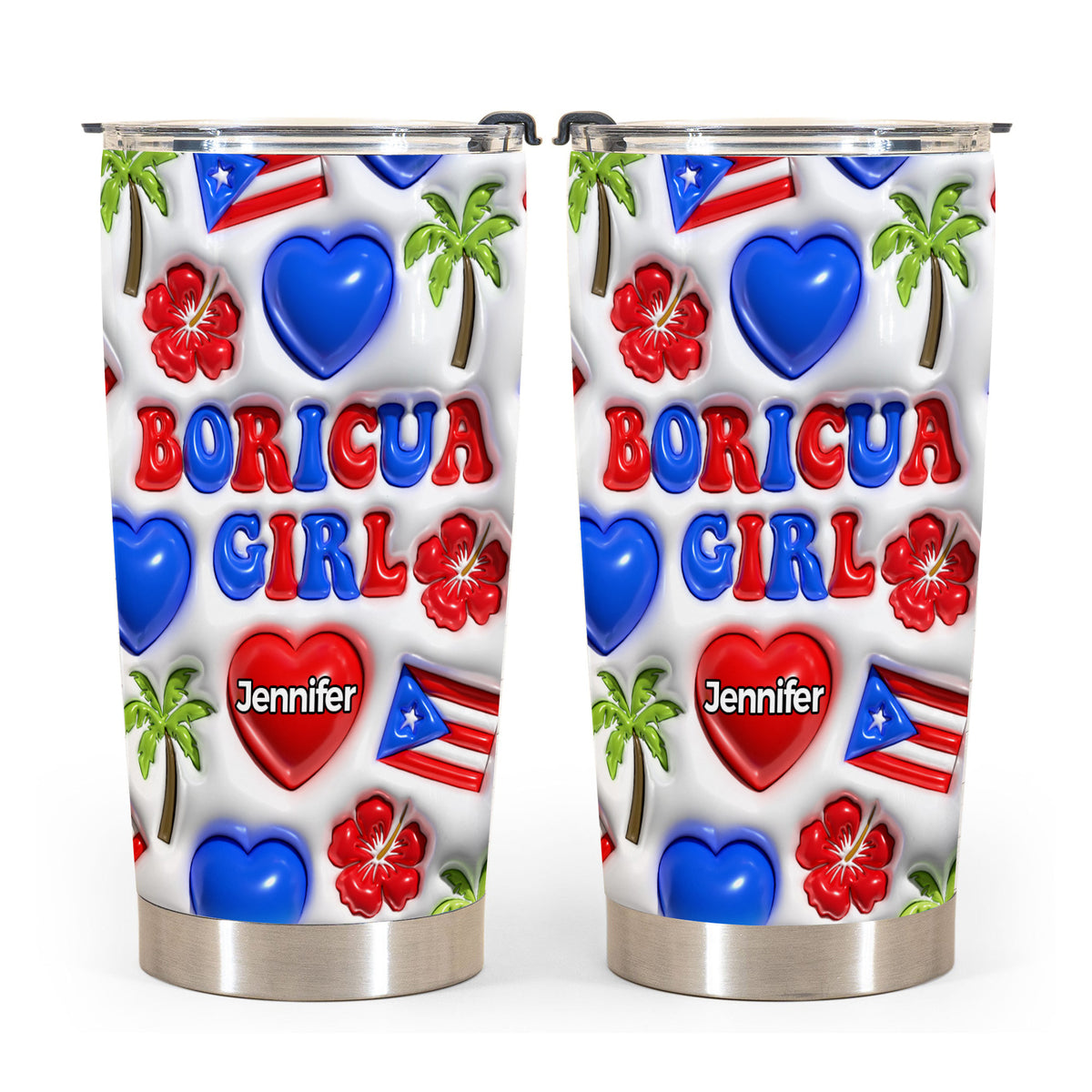 Boricua Puerto Rican Girl Personalized Tumbler With Your Name