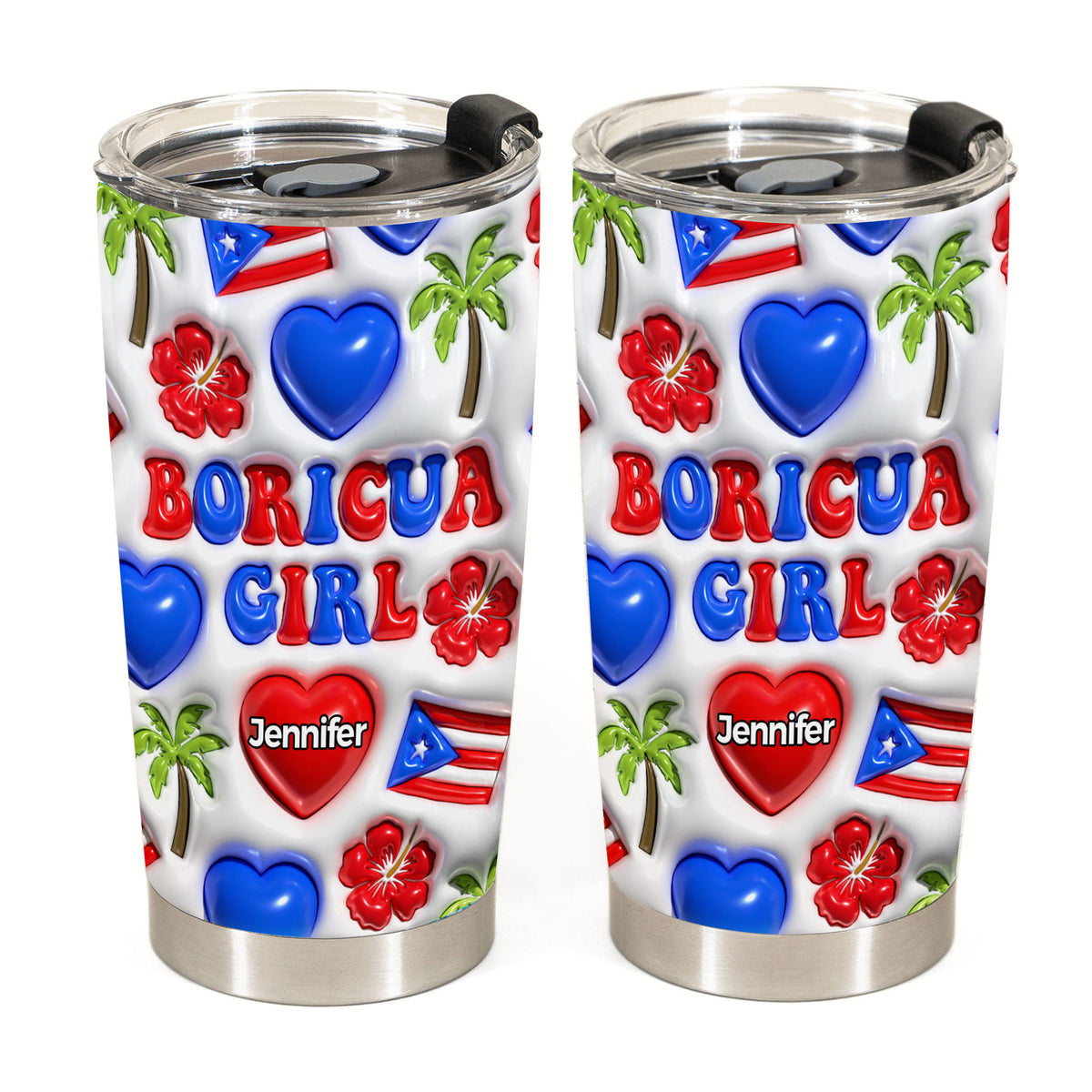 Boricua Puerto Rican Girl Personalized Tumbler With Your Name