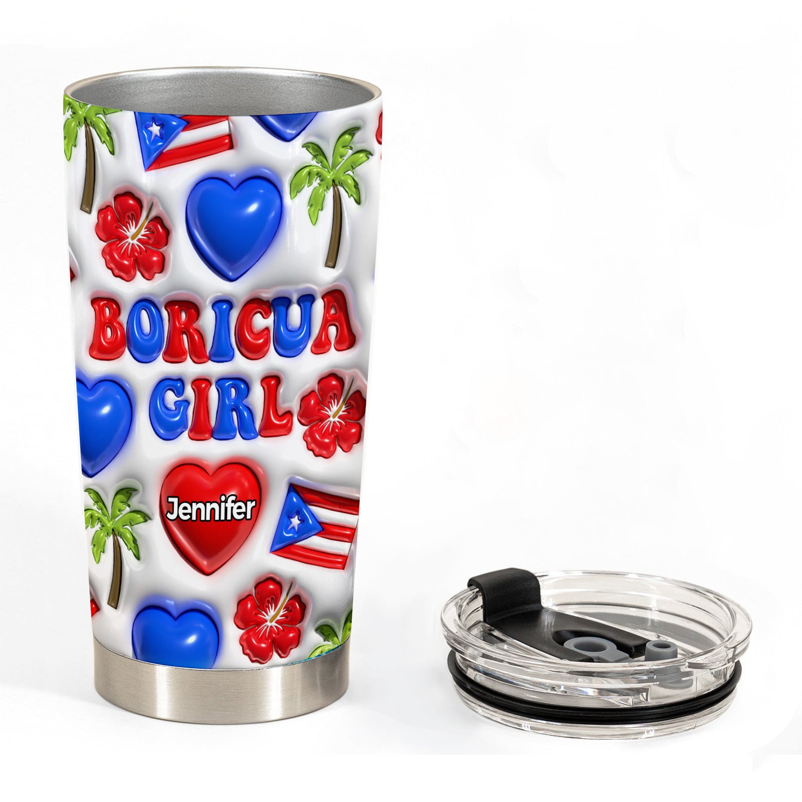 Boricua Puerto Rican Girl Personalized Tumbler With Your Name