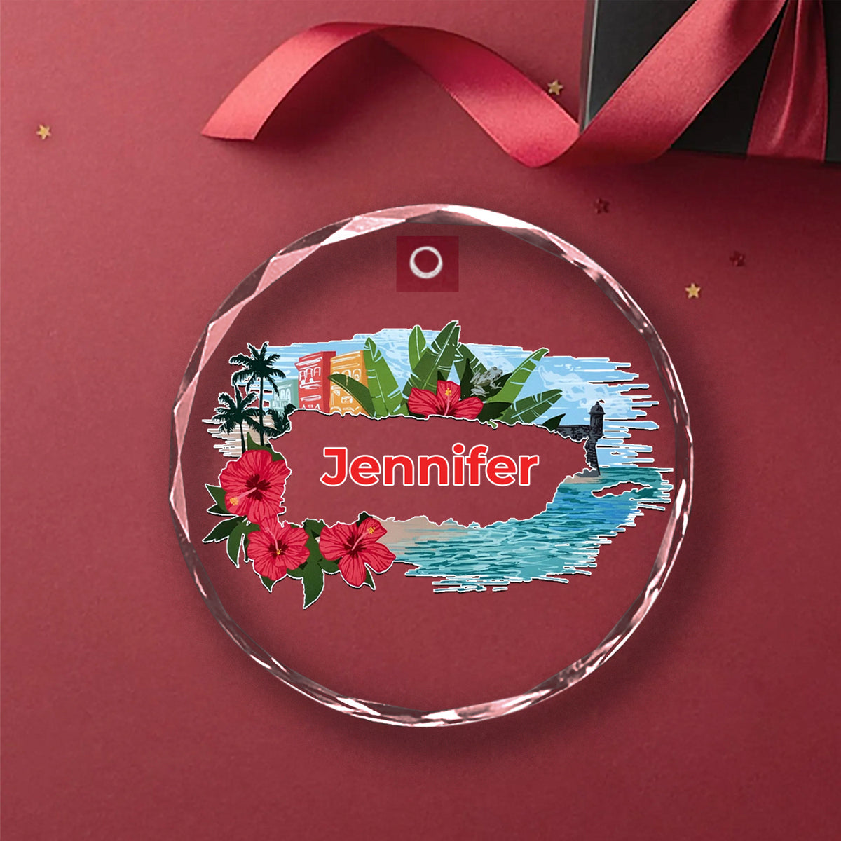 Custom Puerto Rico Map In Symbols Glass Ornament Circle