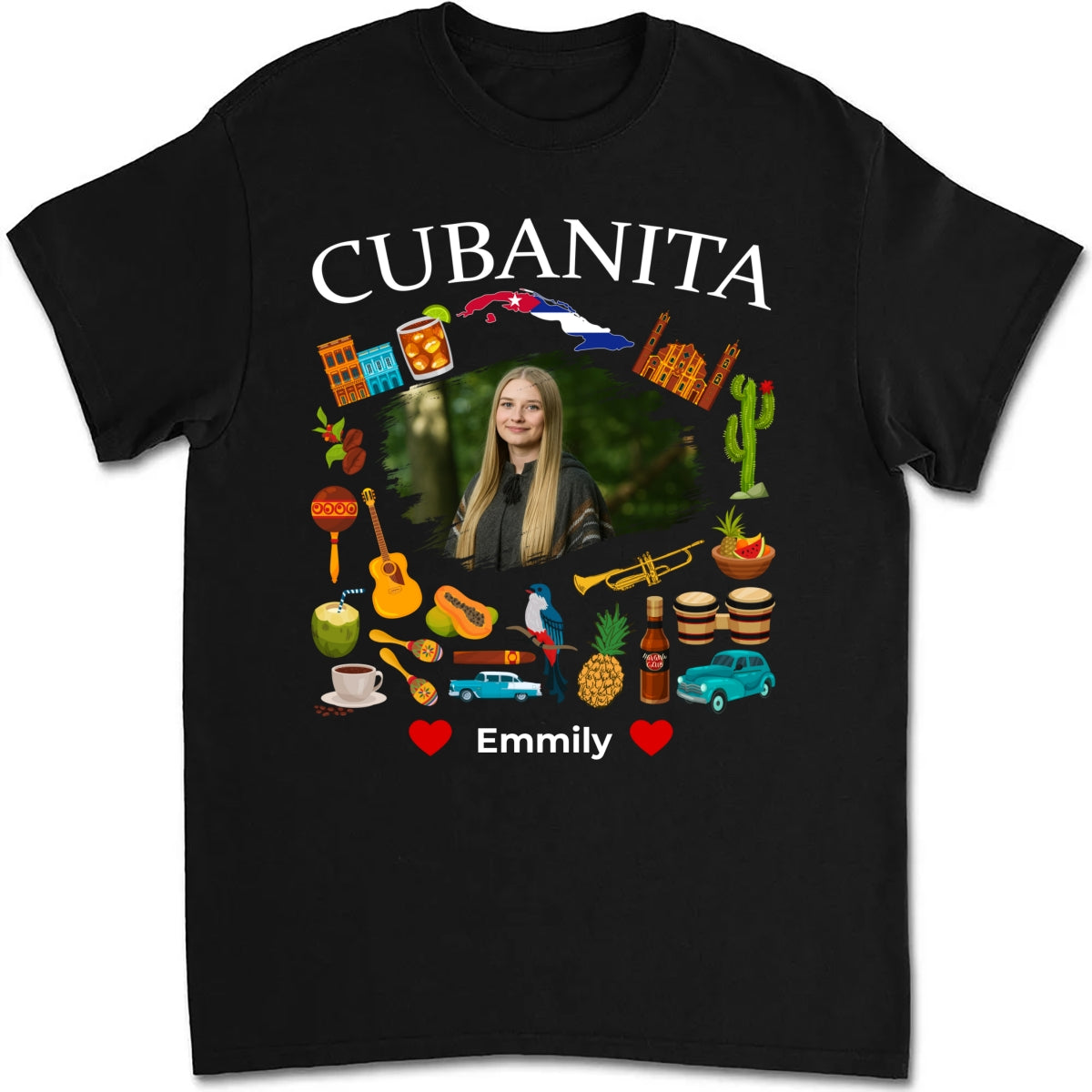 Personalized Cubanita Cuba T-shirt Symbols With Photo