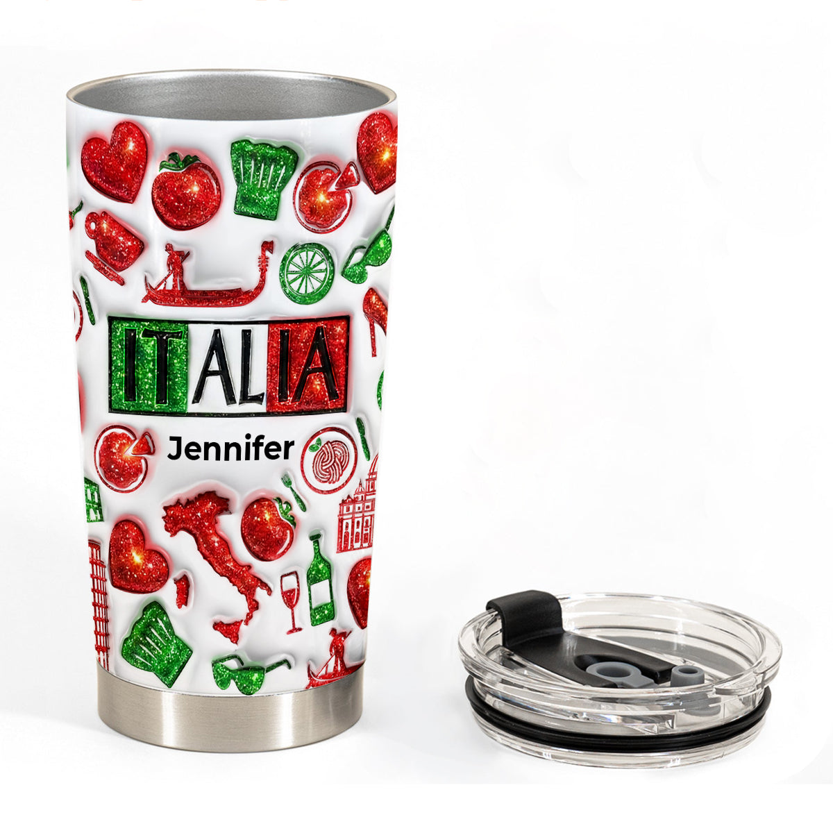 Custom Italia Tumbler With Your Name With Glitter Effect