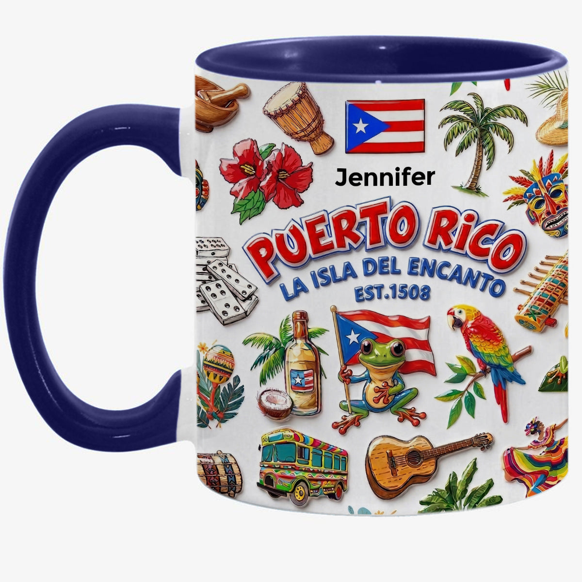 Custom Puerto Rico Boricua Symbols Accent Mug With Your Name