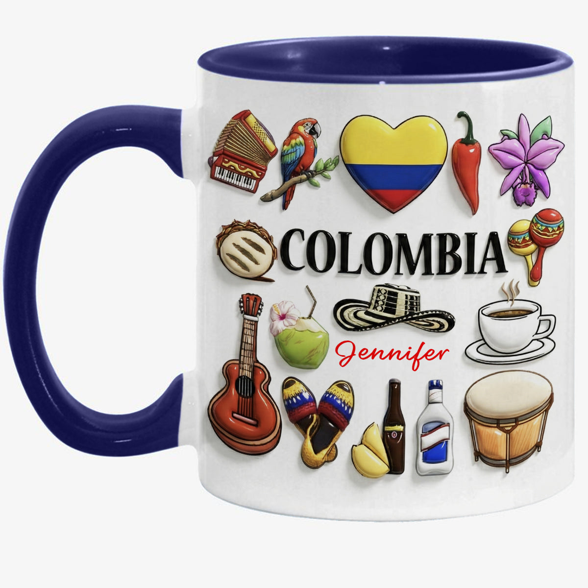 Custom Colombia Accent Mug With Many Colombia Symbols