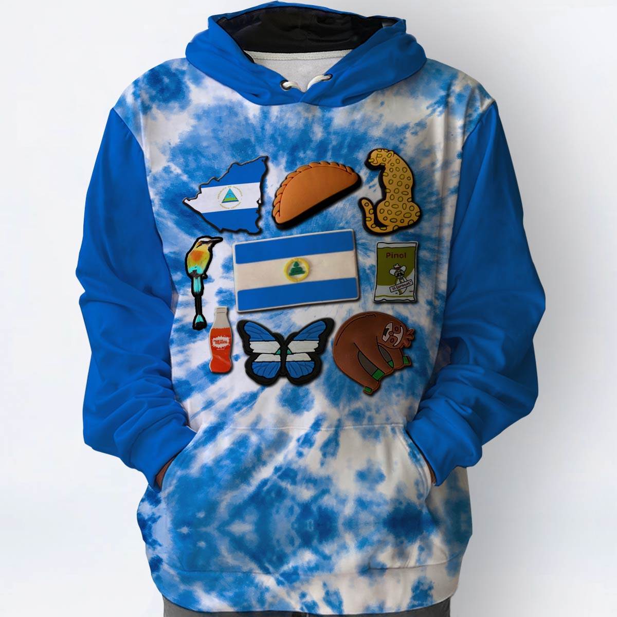 Nicaragua Flag Hoodie With Symbols Tie Dye