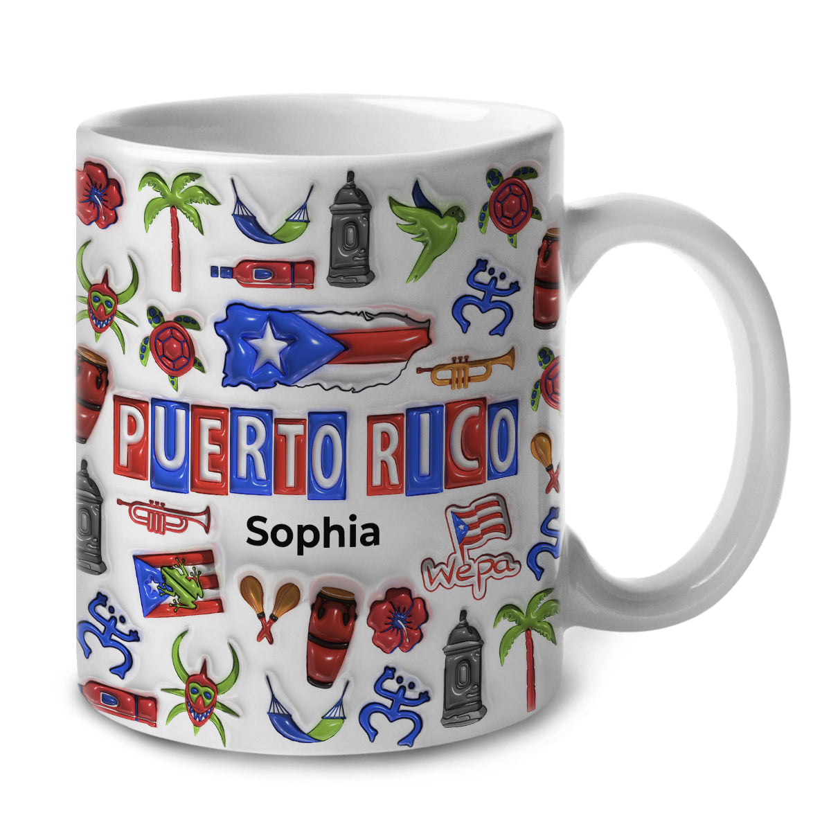 Custom Puerto Rico Mug With Map, Flag