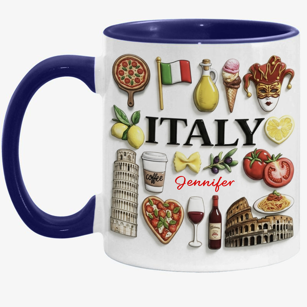 Custom Italy Accent Mug With Many Italy Symbols