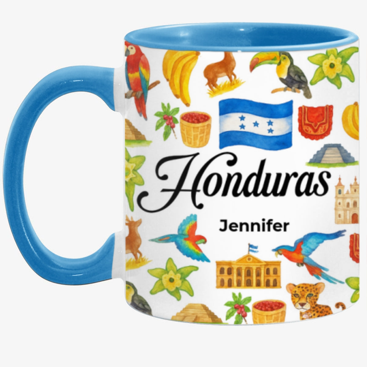 Custom Honduras Accent Mug With Water Symbols, Name
