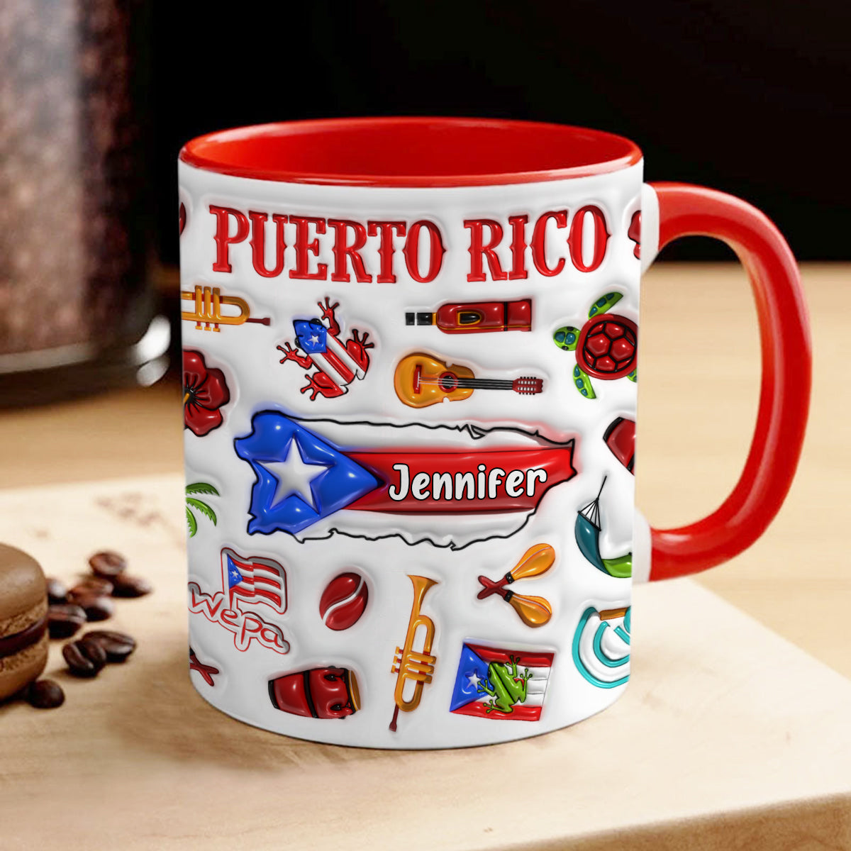 Custom Puerto Rico Accent Coffee Mug Cup With Your Name