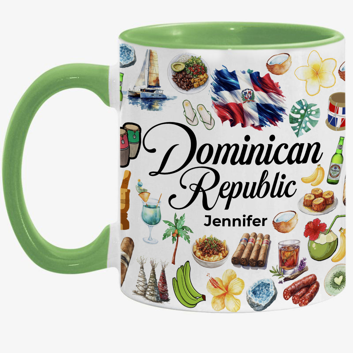 Custom Dominican Republic Accent Mug With Water Symbols, Name