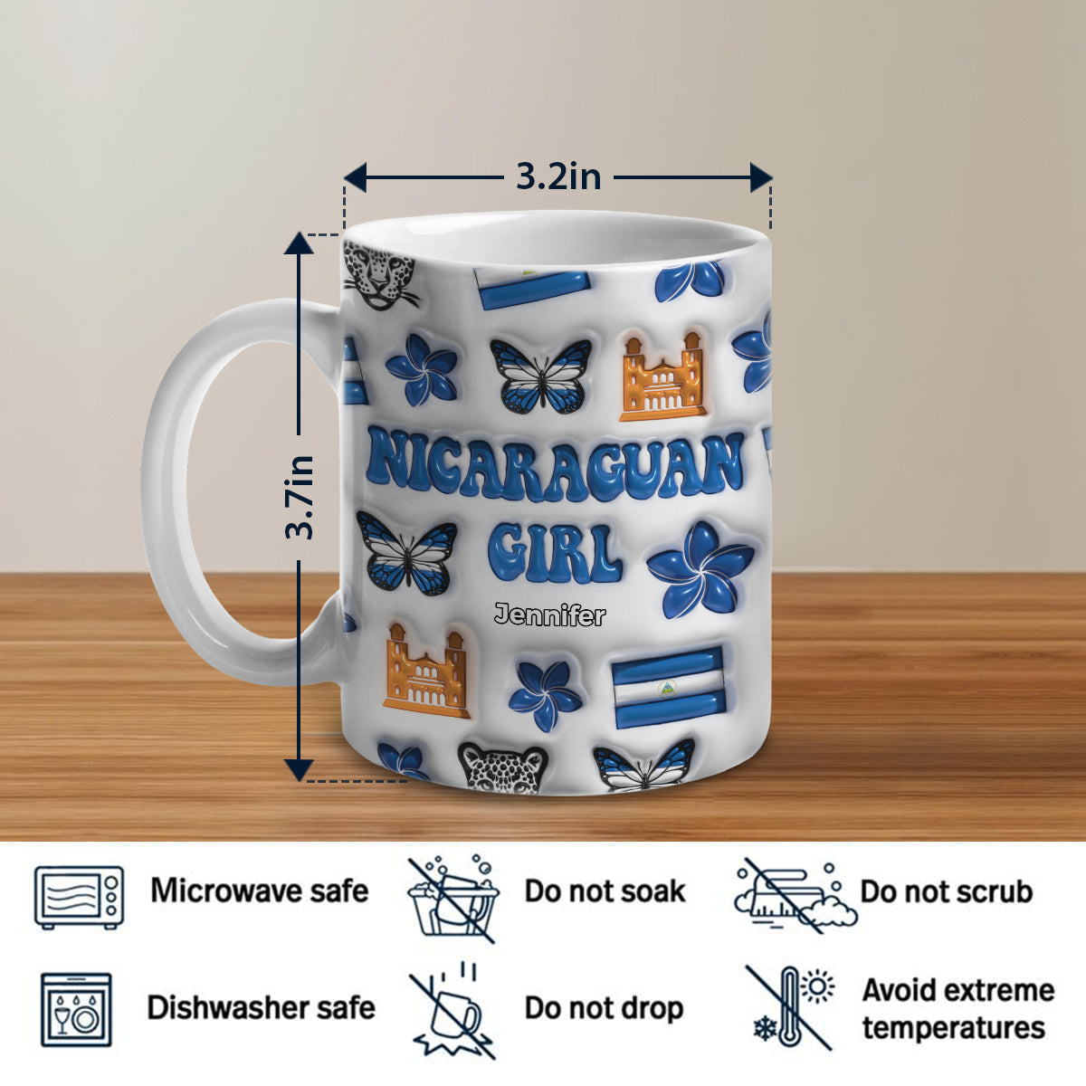 Nicaraguan Girl Coffee Mug Cup With Custom Your Name