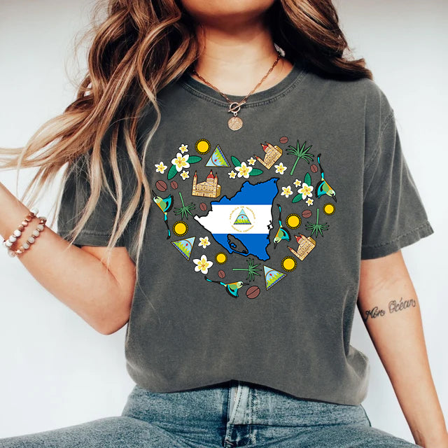 Nicaragua Heart Symbols Flag T-shirt For Nicaraguan
