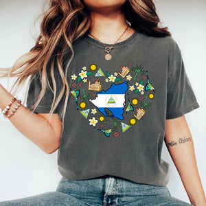 Nicaragua Heart Symbols Flag T-shirt For Nicaraguan