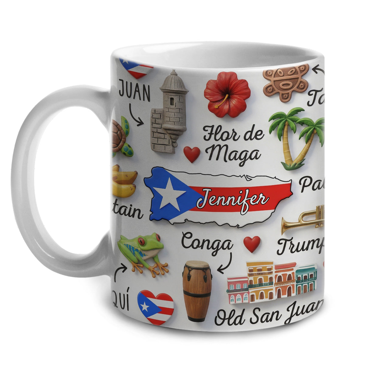Custom Puerto Rico Map Symbols In Center Mug And Name