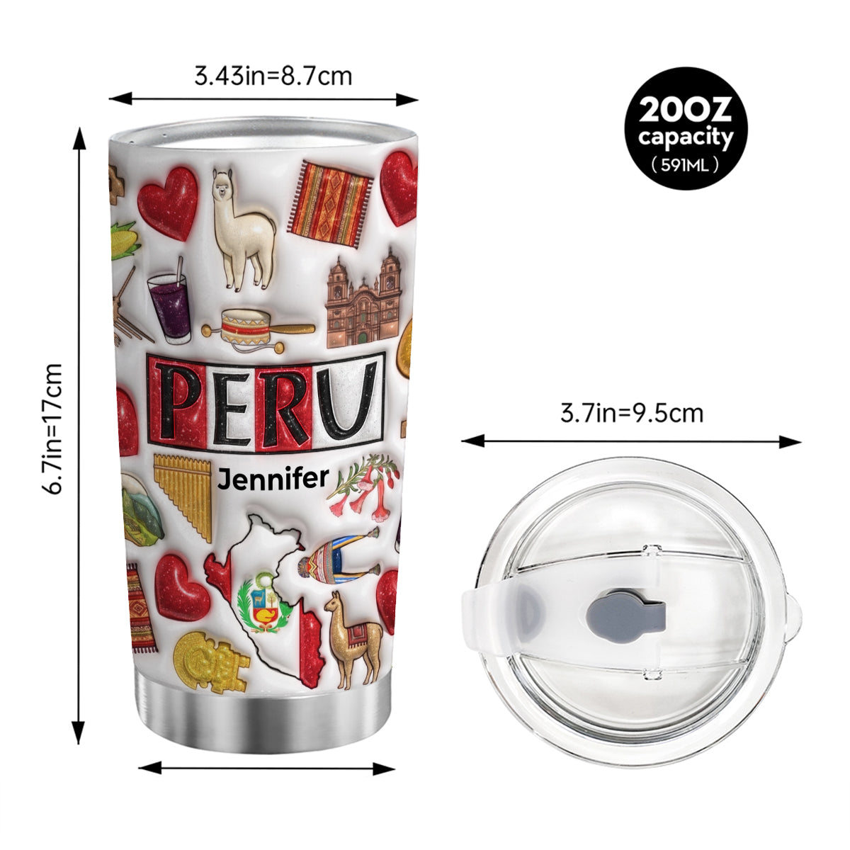 Custom Peru Tumbler With Your Name With Glitter Effect Print