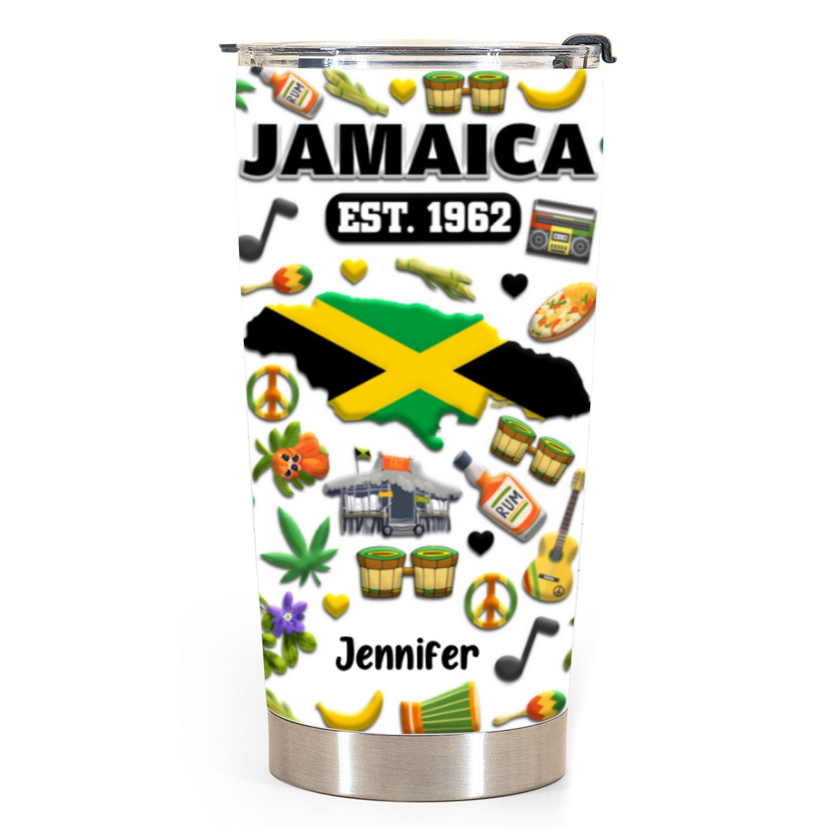 Custom Jamaica EST 1962 Tumbler Cup With Your Name