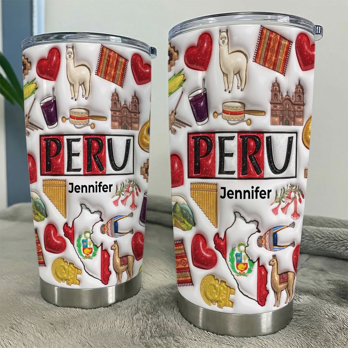 Custom Peru Tumbler With Your Name With Glitter Effect Print