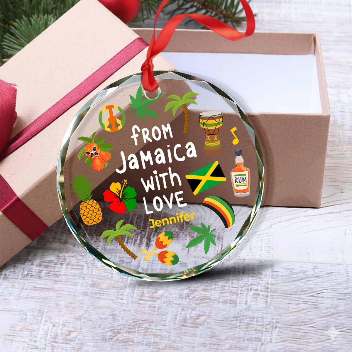 Custom From Jamaica With Love Glass Ornament