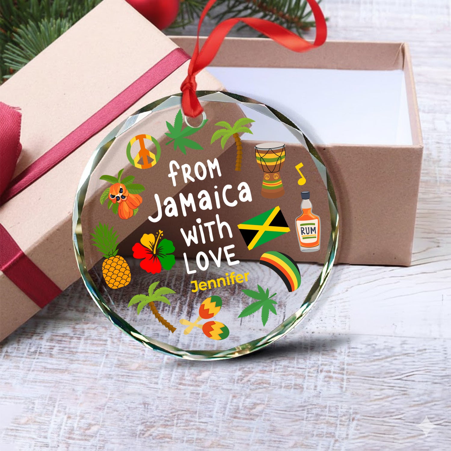 Custom From Jamaica With Love Glass Ornament