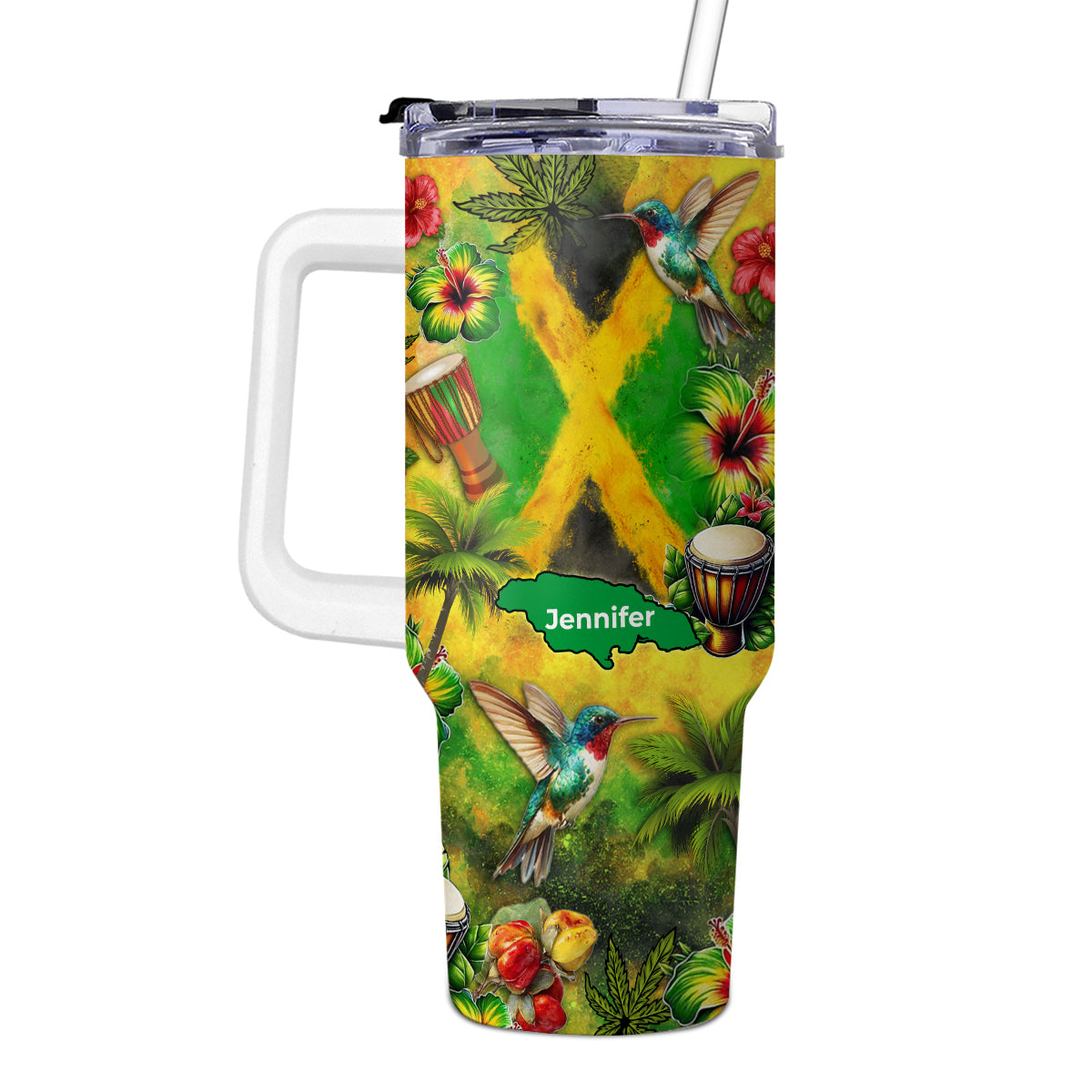 Custom Jamaica Tumbler 40oz With Water Color Background, Symbols