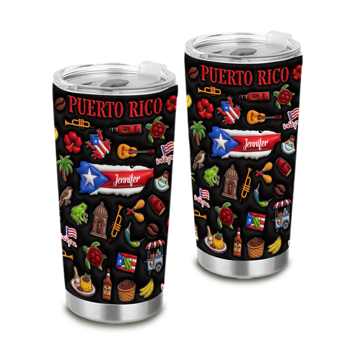 Custom Puerto Rico Tumbler With Black Background