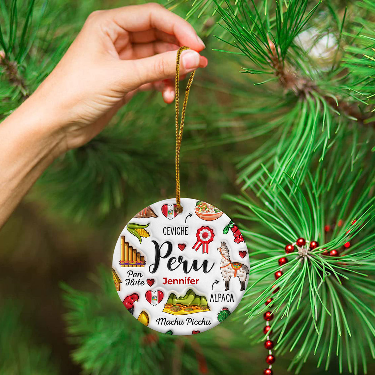 Custom Peru Christmas Ornament With Symbols