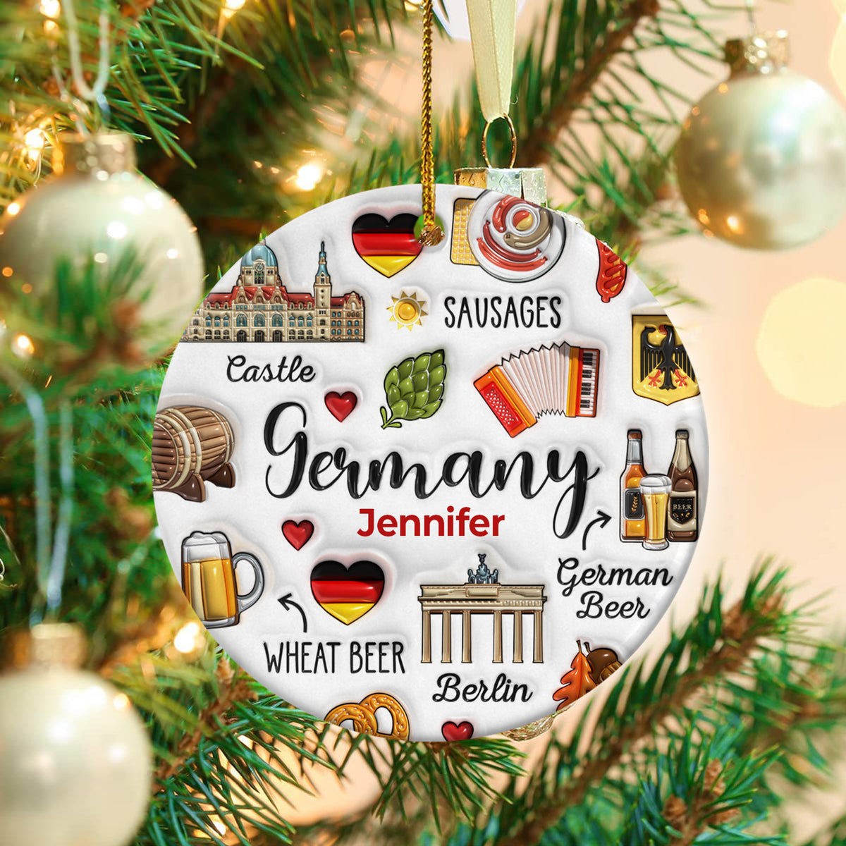 Custom Germany Christmas Ornament With Symbols