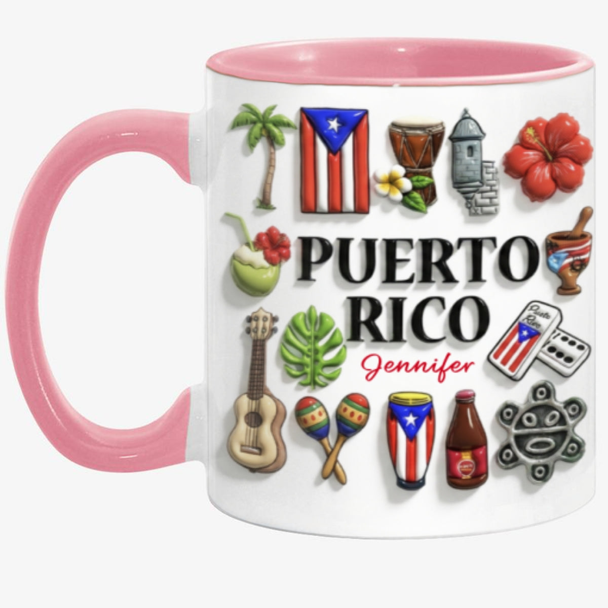 Custom Puerto Rico Accent Mug With Many Puerto Rico Symbols
