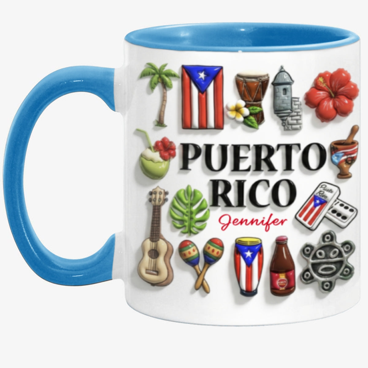 Custom Puerto Rico Accent Mug With Many Puerto Rico Symbols