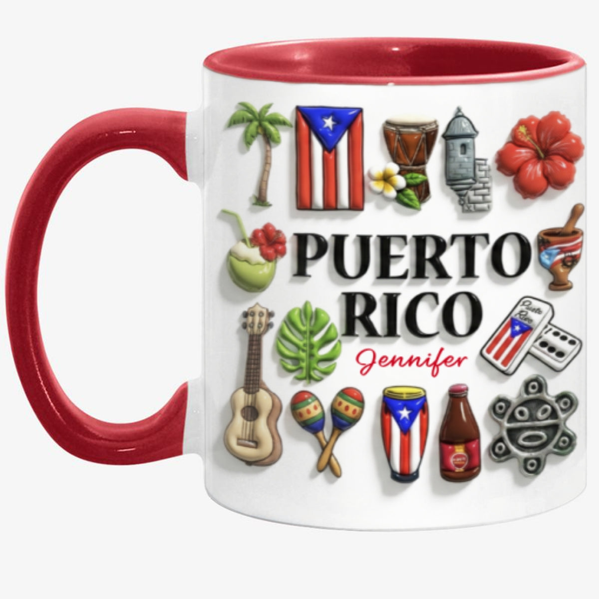 Custom Puerto Rico Accent Mug With Many Puerto Rico Symbols