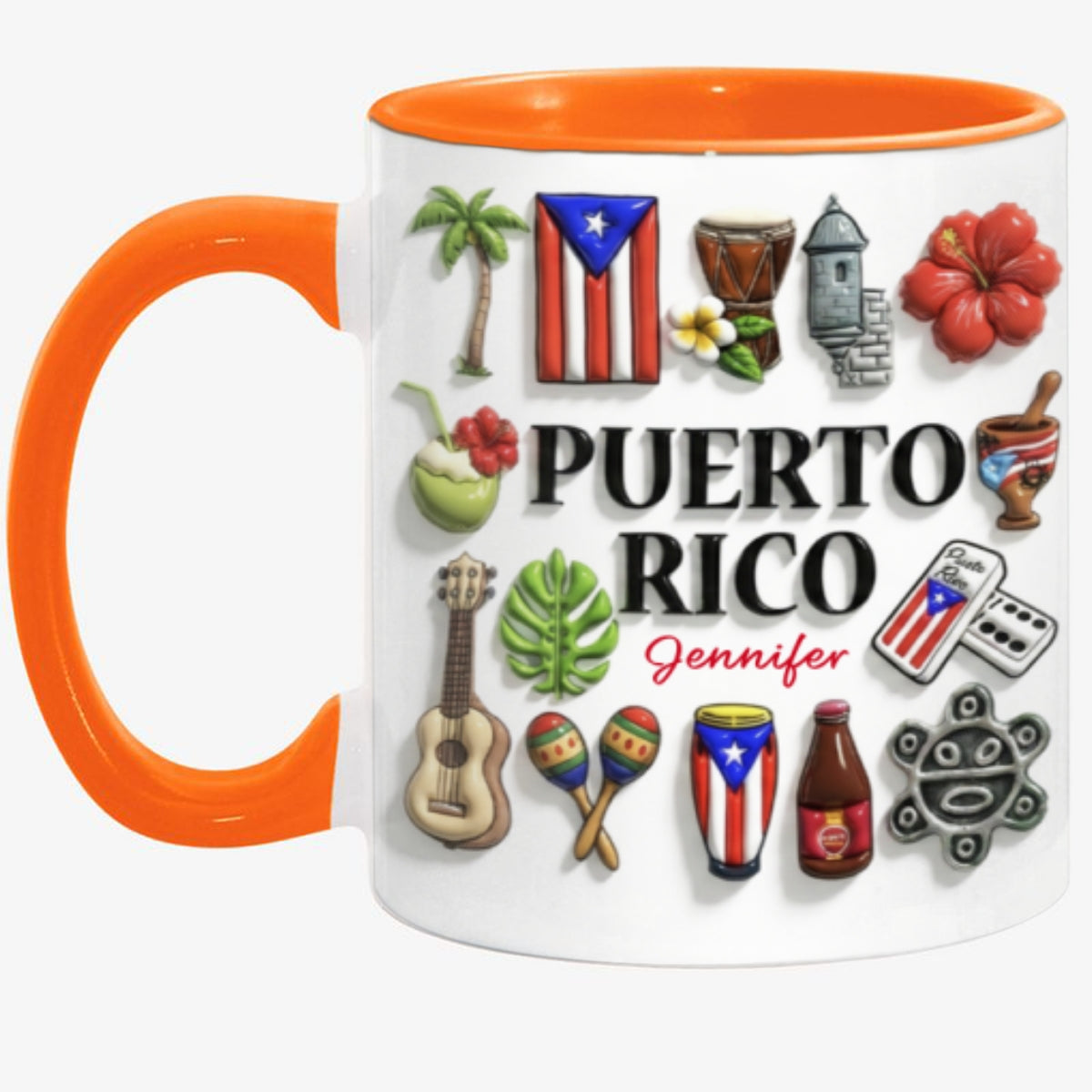 Custom Puerto Rico Accent Mug With Many Puerto Rico Symbols