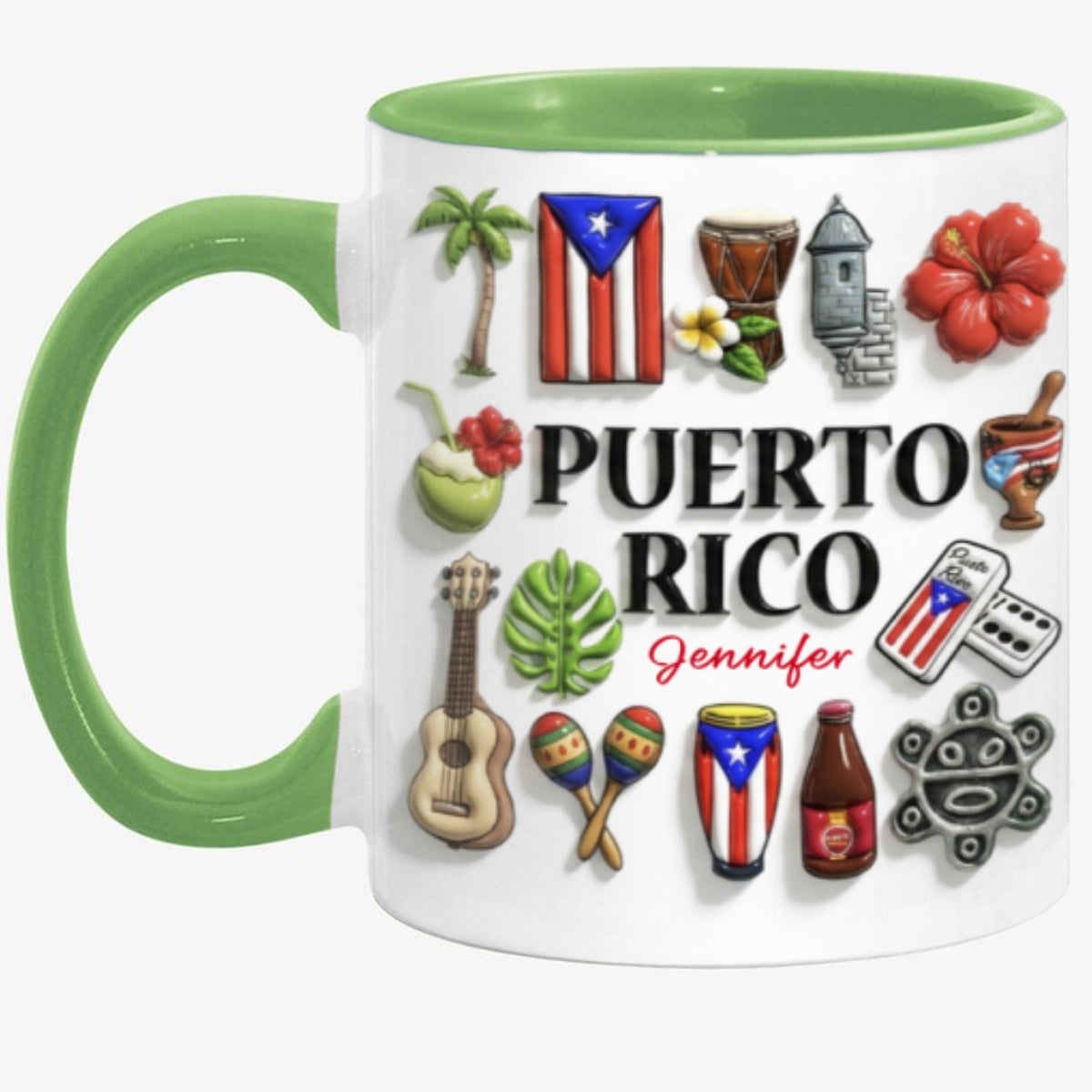 Custom Puerto Rico Accent Mug With Many Puerto Rico Symbols