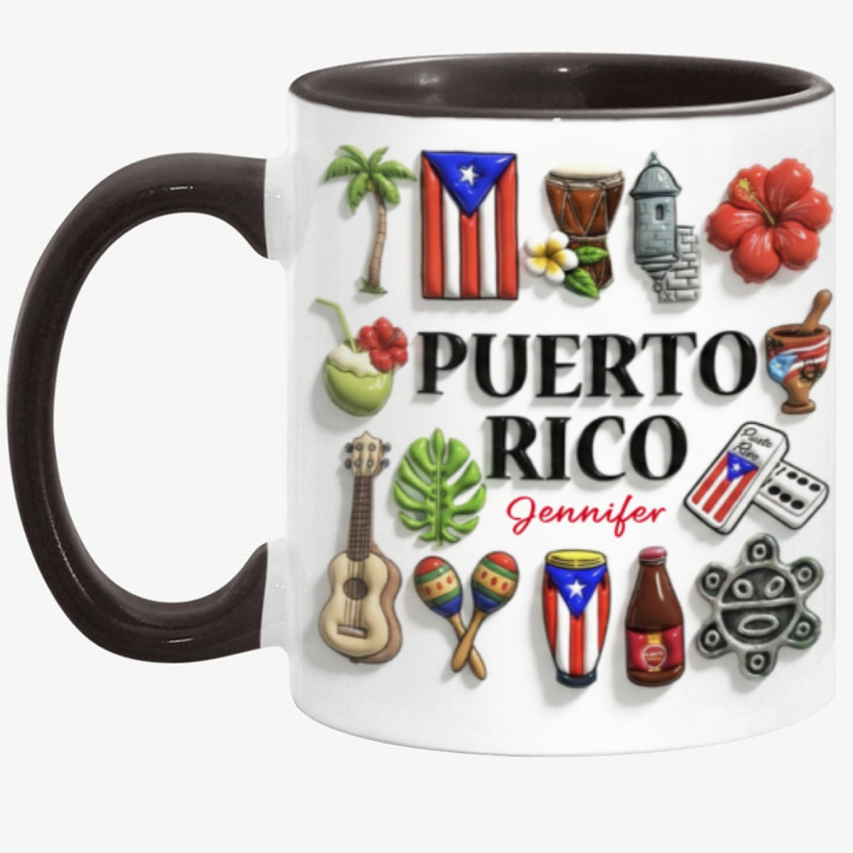 Custom Puerto Rico Accent Mug With Many Puerto Rico Symbols